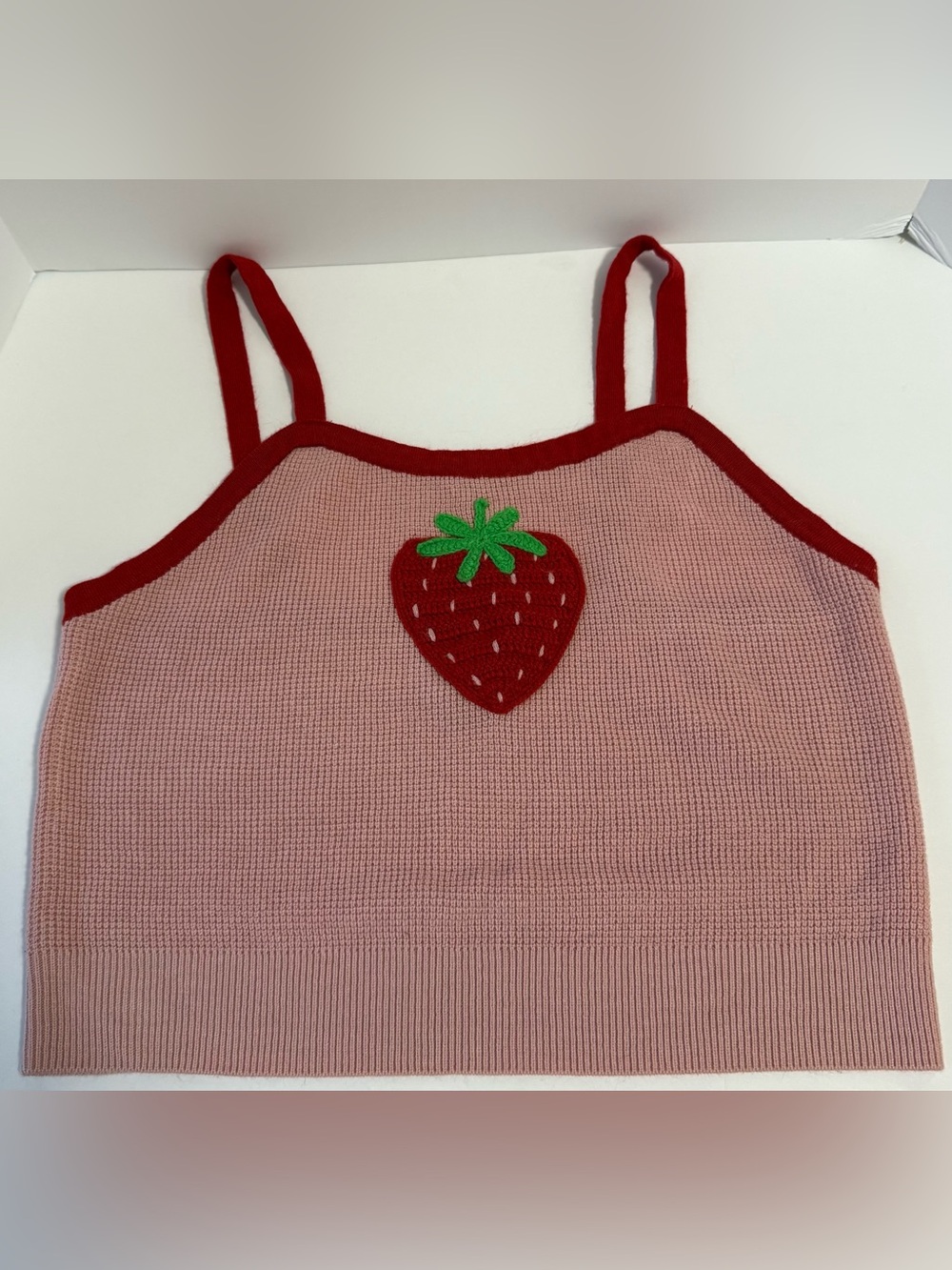 Sweet Society Strawberry Knit Crop Tank Top XL - Cottagecore Coquette